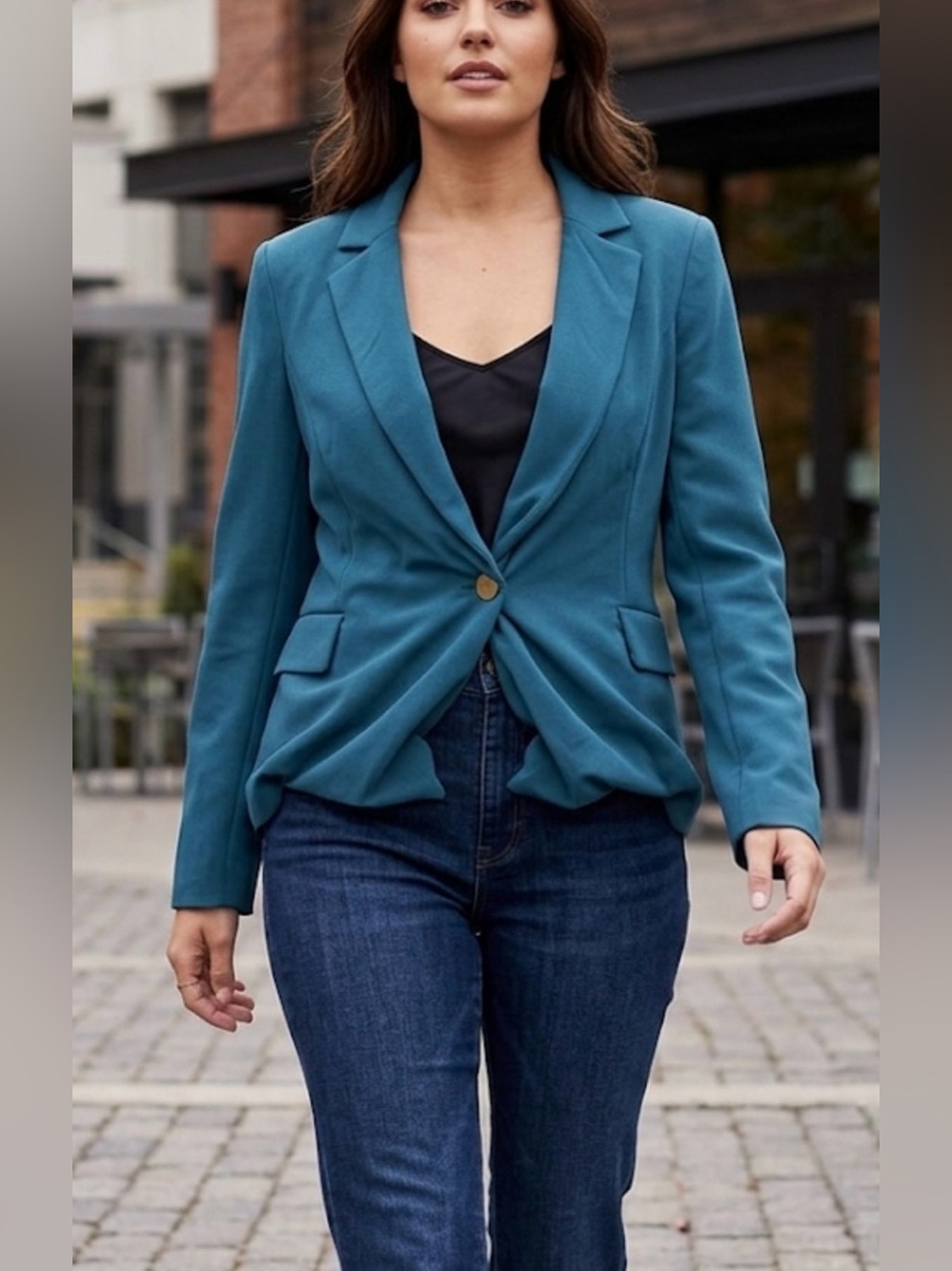 Calvin Klein Teal Single Button Blazer Jacket Women's Professional Office Attire